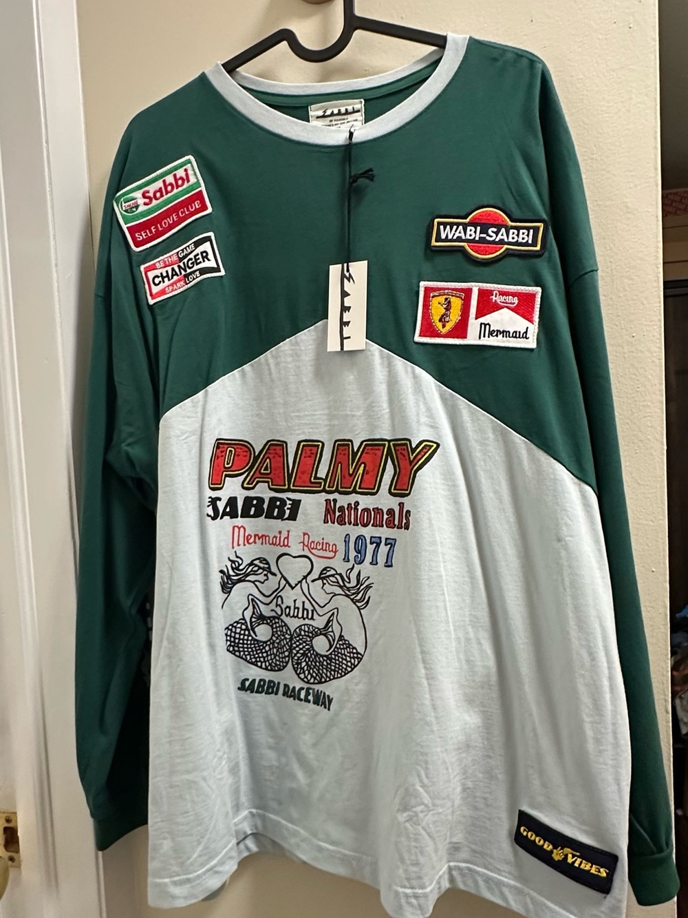 SABBI Long Sleeve Mermaid Racing Tee in Green and Sky Blue